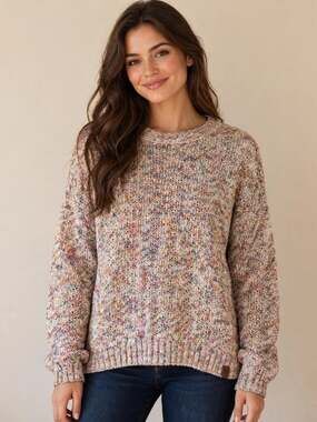 Roots Sweater S Marled Knit Crewneck Oversized Confetti Cabin Cozy
